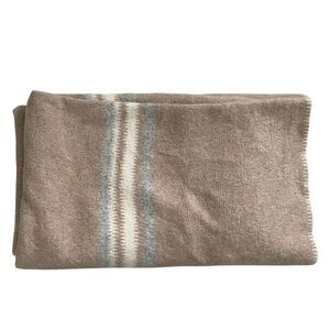 Handmade Handwoven Wool Striped Throw Blanket Tan Grey